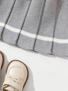 Baby Girl Cable Knit Pleated Sweater Dress, For Winter - Light Grey - View 4