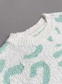 Women's Casual Loose Knit 2-Piece Set, Leopard Print Crew Neck Long Sleeve Sweater And Shorts, Winter - Green - View 7