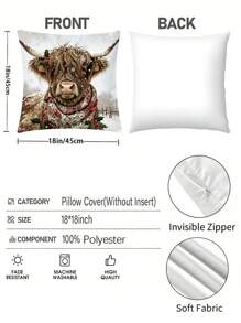 节日圣诞奶牛图案枕套 - 17.7 英寸 X 17.7 英寸单面印花，柔软舒适的设计，适用于沙发、客厅、卧室家居装饰，无枕芯，易于护理和保养，非常适合节日季节 - 彩色 - 查看 5