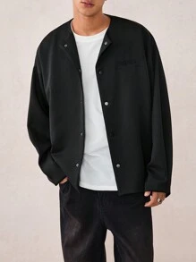 Manfinity VCAY Men's Loose Fit Round Neck Casual Jacket Suitable For Autumn & Winter - Black - View 1