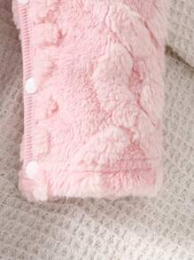 Enterizo de bebé niña con capucha de diseño de conejo, de franela jacquard rosa, cálido y casual para el invierno - Rosa - Ver 5