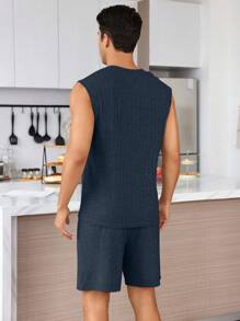 Men's Summer Solid Color Minimalist Tank Top And Shorts Pajama Set