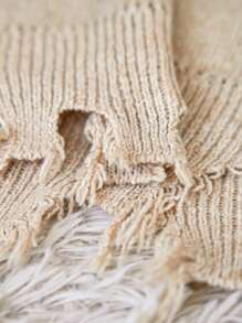 Calvaya Plus Size Women's Simple Print Asymmetric Hem Pullover Sweater Knit Pullover Fall Winter - Apricot - View 8