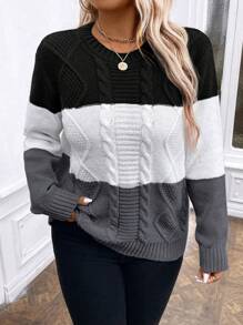 Áo len chui đầu dài tay cổ tròn màu trơn cỡ lớn, thường ngày, cho mùa đông - Nhiều màu - Xem 1