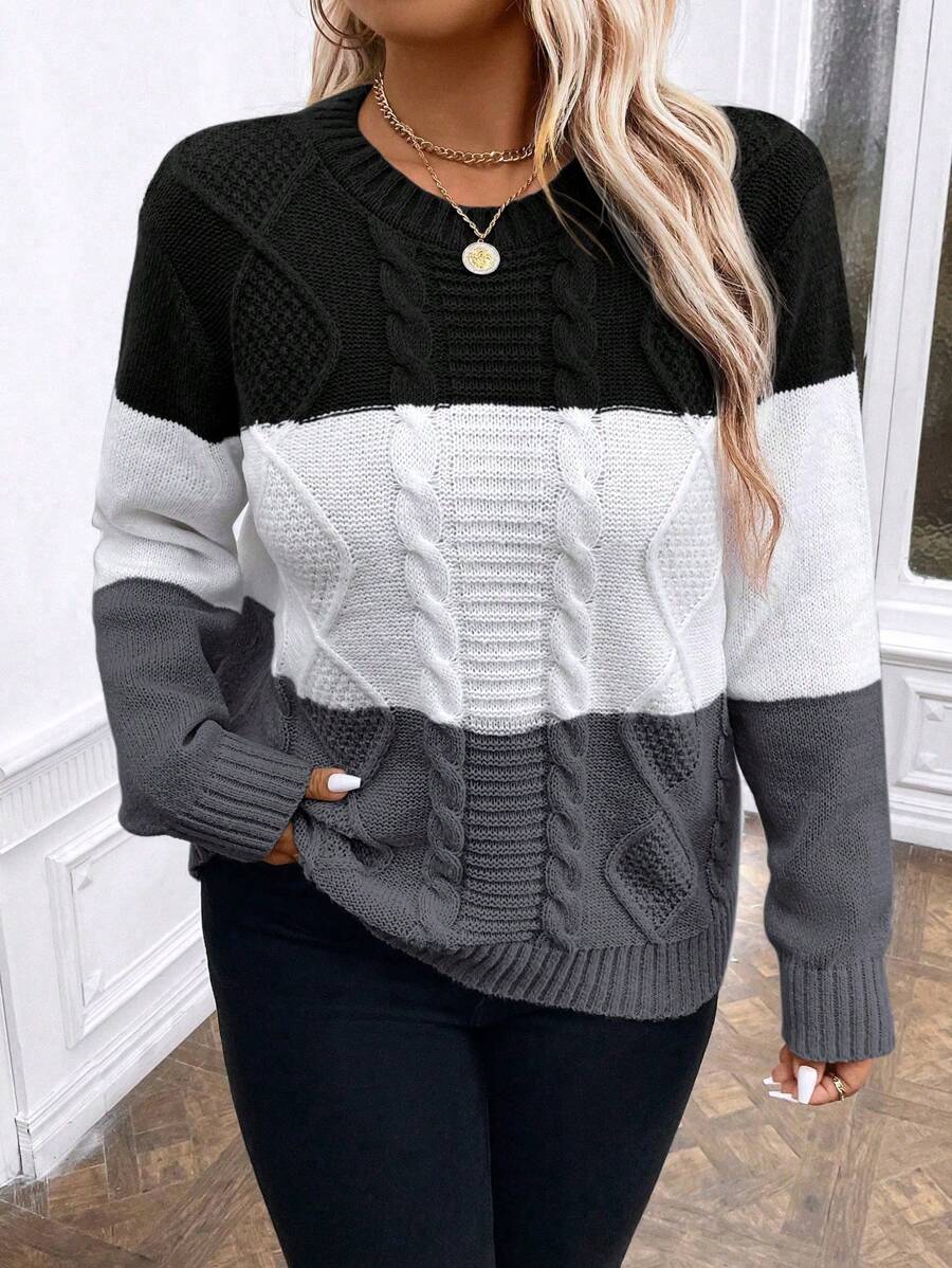 Áo len chui đầu dài tay cổ tròn màu trơn cỡ lớn, thường ngày, cho mùa đông - Nhiều màu - Xem 1