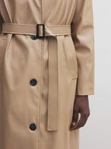 BizChic Women's Khaki Long Casual Commuter Trench Coat, Long Sleeve, Leather Coat, Suitable For Thanksgiving, Christmas, - Khaki - View 9