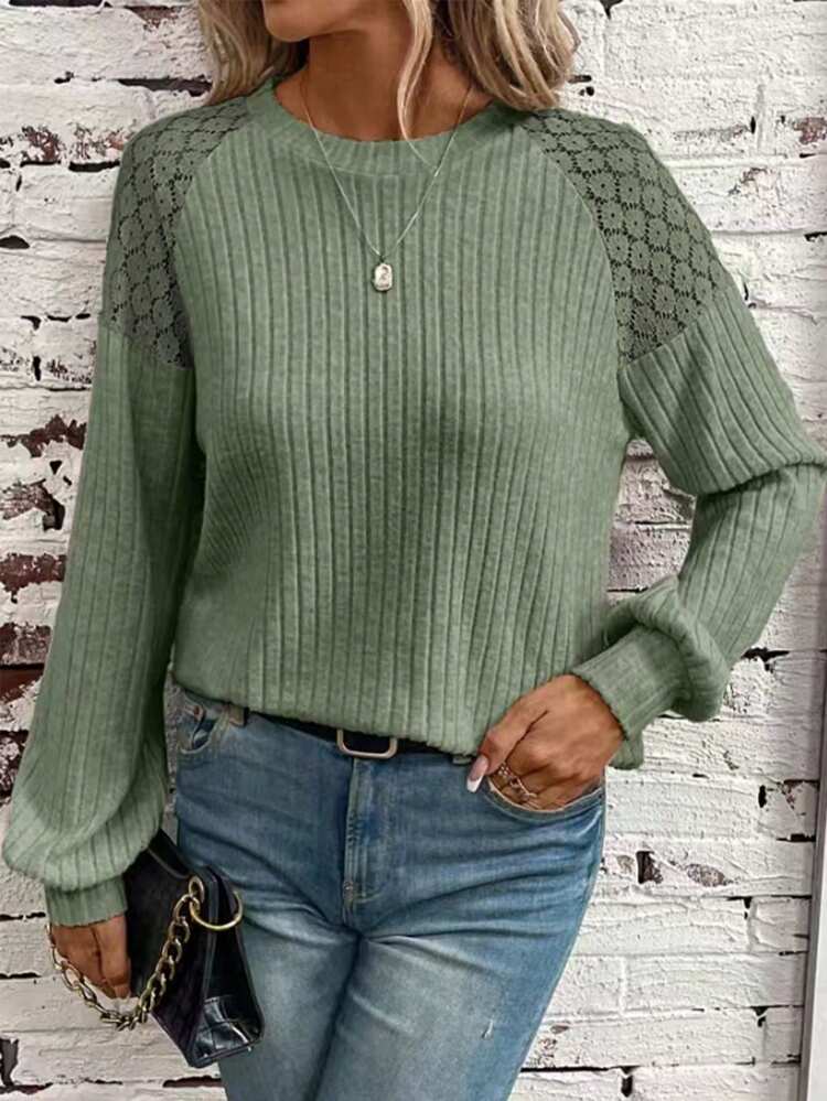 Contrast Lace Raglan Sleeve Sweatshirt In Fall/Winter