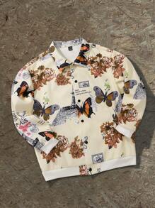 Manfinity Homme 男士秋季字母与蝴蝶图案单排扣休闲夹克 - 彩色 - 查看 1