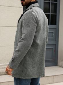 Manfinity Homme Men's Solid Color Front Button Pocket Long Sleeve Windbreaker Jacket