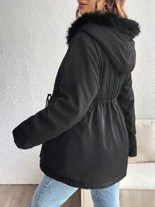 SHEIN Maternity Casual Solid Color Drawstring Waist Fleece Long Sleeve Hoodie Jacket, Hoodie Jacket, Autumn/Winter