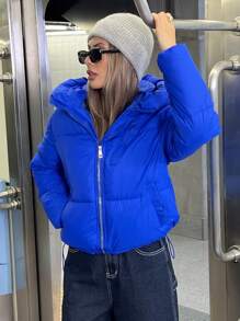 Aveloria Affinna Unisex Dopamine Color Cropped Thick Loose Metal Zip Up Puffer Jacket With Pockets For Women 