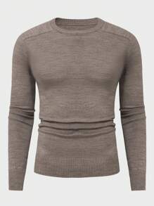 RueChic Young Men's Casual Ribbed Trim Slim Fit Sweater - Camel - View 1