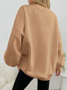 EURMUSE Letter Print Drop Shoulder Sweatshirt - Khaki - View 2
