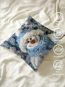 Funda de almohada encantadora con diseño de muñeco de nieve y árbol de Navidad - 17.7" cuadrados, impresión digital, cierre con cremallera - perfecta para decoración de sofá y dormitorio, decoración navideña