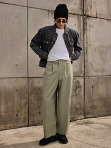 Forever 21 男士橄榄绿超大灯笼褶工装裤 - 橄欖綠 - 查看 5
