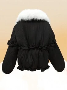 Tween Girl Ruffle Collar High-End Elegant Sweet Elegant Cute Princess Warm Bread Padded Coat, Versatile - Black - View 2