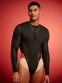 FeverCity 男士性感镂空修身连体裤，适合夏秋季节 - 黑色 - 查看 5