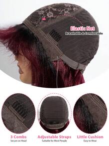 Burgundy Ombre Bob Wig With Bangs Human Hair Short Straight Bob Bang Wig With Very Light Yaki 12 Inch Wear And Go Colored Bob Wig - S1B/99J - View 6