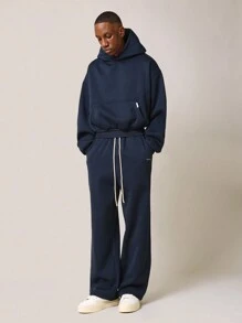 SUMWON Oversized Drawstring Hoodie Pullover Fleece Sweatshirt Centre Pocket Streetwear Athletic Workout Loungewear Fall Winter Casual Activewear - Navy Blue - View 1