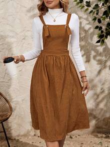 EMERY ROSE 女式休闲口袋吊带连衣裙 - 棕色 - 查看 8