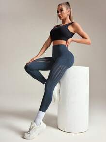 SHEIN Velisys Quần legging tập luyện thường ngày cạp cao khoét rỗng cho nữ - Nhiều màu - Xem 5