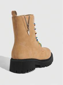 CUCCOO GRLICON Women's Mid-Calf Boots, Y2K Style, Punk Rock, Biker, Cool Girl Outfit, Suitable For Halloween, Christmas, Party - Khaki - View 4