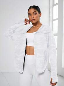 Casual Loose Zip Up Hooded Sports Jacket With Thumb Hole, Suitable For Summer And Autumn