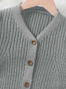 SHEIN Jonge meisjes en jonge meisjes vesten in beige, wit, lichtgeel, abrikoos, comfortabel en warm met creatief oorhaakpatroon, eenvoudig en veelzijdig, lantaarnmouw, V-hals, geribbelde manchetten, modieus en nieuwe stijl, geschikt voor alle seizoenen, mooi en elegant, perfect voor buiten, school en dagelijks gebruik, lichtgewicht en comfortabel gebreid trui-jack - Grijs - Bekijken 4