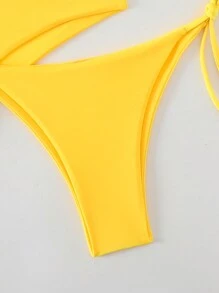 Swim Mod Set de 3 piezas de bikini para mujer de verano, de unicolor, con top halter sin espalda y nudo, conjunto con shorts triangulares