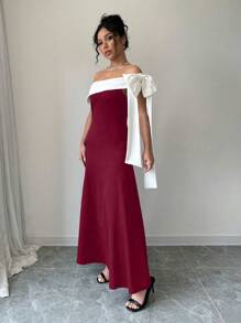 Elenzga Đầm dự tiệc dài thanh lịch màu đen và trắng - Đỏ và trắng - Xem 3