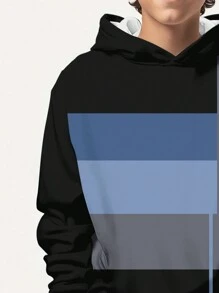SHEIN Leap Crew Áo nỉ có mũ lót nhiệt dáng rộng đơn giản cho bé trai tuổi teen, phù hợp cho mùa thu đông - trắng - Xem 3