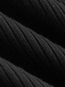 SHEIN BASICS 经典圆领长袖修身女式针织 T 恤 - 黑色 - 查看 4