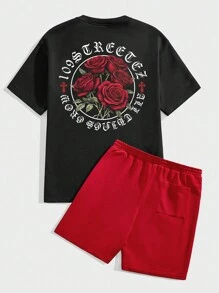 Manfinity VCAY Camiseta de cuello redondo de manga corta con estampado, corte holgado para hombre, verano