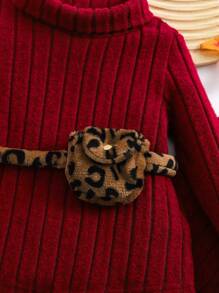 SHEIN Set neonata con maglia a maniche lunghe e pantaloni a zampa leopardati con vita elastica, completo autunnale/invernale - Rosso - Visualizzare 5
