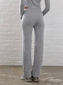 Musera Sport 针织翻折腰带直筒瑜伽裤，适合板式网球、网球、匹克球等运动和健身。