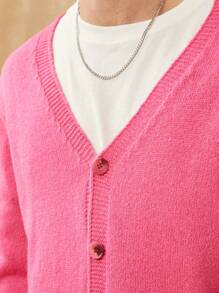 Men V-Neck Sweater Cardigan - Pink - View 3