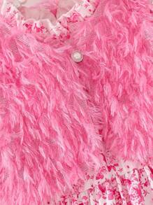 SHEIN 2pcs Set: Ditsy Floral Dress And Furry Vest For Young Girls - Pink - View 7