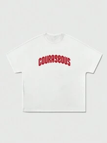 ROMWE MEN Street Life 男士字母与人物图案印花圆领短袖休闲 T 恤 - 白色 - 查看 2