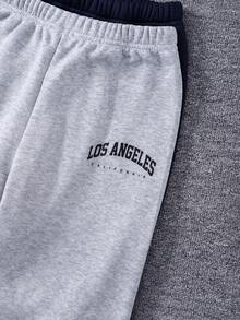 SHEIN Bộ 4 áo hoodie và quần nỉ in chữ American Casual cho bé trai, phù hợp mặc hàng ngày và đi học, trang phục - Nhiều màu - Xem 8