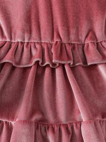 Abito in velluto elegante con arricciature per bambine, design classico a peplum, adatto per feste natalizie, riunioni di famiglia, occasioni speciali - Viola rosso - Visualizzare 5