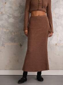 COSMINA Váy suông xẻ gấu màu trơn cho nữ, mặc hàng ngày - Màu nâu Sô-cô-la - Xem 7