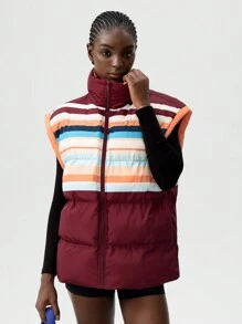 VARSITIE Cold Fall Winter Clothes Sleeveless Loose Striped Print Women Outdoor Jackets Cropped Puffer Jacketpuffer Vestpuffer Vest Womenwomen Puffer Jacketpuffer Vest Girls - Multicolor - View 3