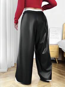 SHEIN EZwear 大码女式撞色腰褶皱宽松阔腿西装裤