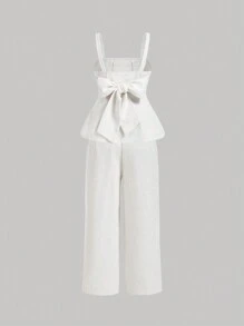 SHEIN MOD 2 件大码粗花呢面料修身浪漫设计长裤套装 - 白色 - 查看 2