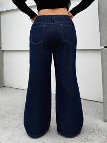 SHEIN ICON Plus Size Street Style Sexy Loose Flare Jeans, Blue - Dark Wash - View 2