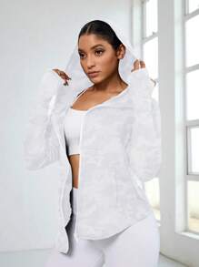 Casual Loose Zip Up Hooded Sports Jacket With Thumb Hole, Suitable For Summer And Autumn