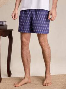 EverLounge Men Floral Geometric Print Casual Lounge Shorts - Purple - View 5
