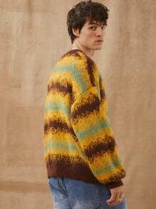 Men Brushed Stripe Crewneck Knit Sweater Top