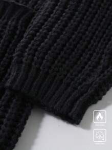 Manfinity Homme Men's Solid Color Casual & Versatile Long Sleeve Knitted Cardigan Going Out Drop Shoulder Plain Chunky Casual Oversize Plain Black Cardigan, For Husband, Boyfriend Gifts