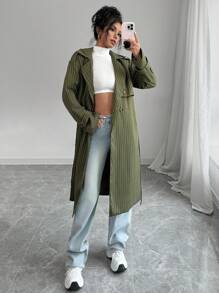 Calvaya Abrigo trench de mujeres de estilo casual, holgado y vintage con diseño de doble botonadura, estampado de rayas y manga larga (con forro)